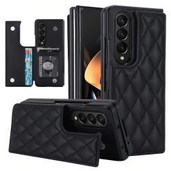 ZD020 Kickstand Phone Case for Samsung Galaxy Z Fold4 5G , Stitching Rhombus PU Leather+PC Card Slots Cover