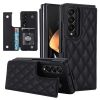 ZD020 Kickstand Phone Case for Samsung Galaxy Z Fold4 5G , Stitching Rhombus PU Leather+PC Card Slots Cover