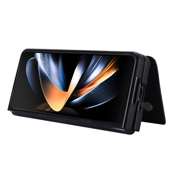 ZD020 Kickstand Phone Case for Samsung Galaxy Z Fold4 5G , Stitching Rhombus PU Leather+PC Card Slots Cover