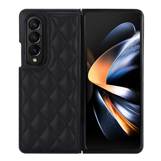 ZD020 Kickstand Phone Case for Samsung Galaxy Z Fold4 5G , Stitching Rhombus PU Leather+PC Card Slots Cover