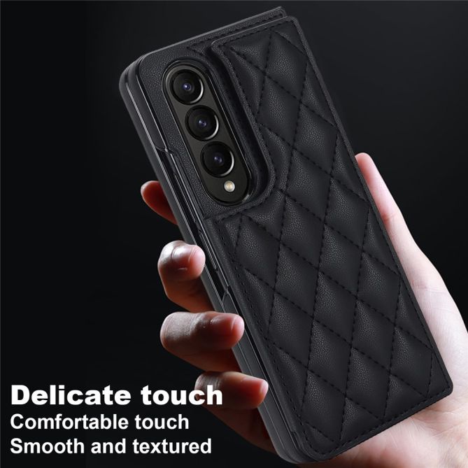 ZD020 Kickstand Phone Case for Samsung Galaxy Z Fold4 5G , Stitching Rhombus PU Leather+PC Card Slots Cover