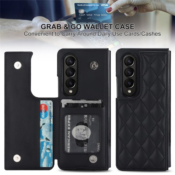 ZD020 Kickstand Phone Case for Samsung Galaxy Z Fold4 5G , Stitching Rhombus PU Leather+PC Card Slots Cover