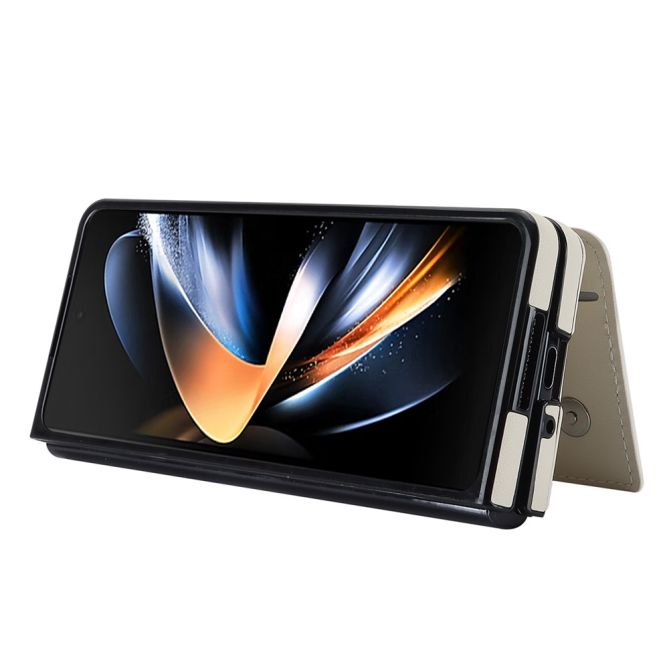 ZD020 Kickstand Phone Case for Samsung Galaxy Z Fold4 5G , Stitching Rhombus PU Leather+PC Card Slots Cover