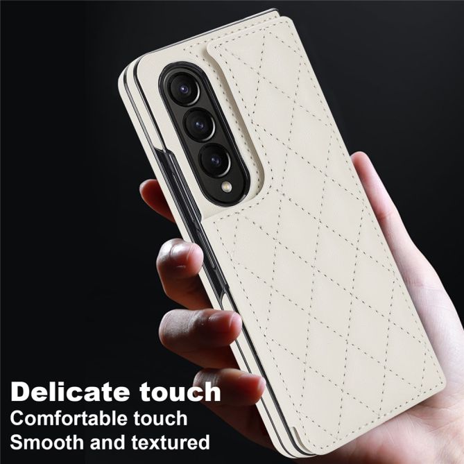 ZD020 Kickstand Phone Case for Samsung Galaxy Z Fold4 5G , Stitching Rhombus PU Leather+PC Card Slots Cover
