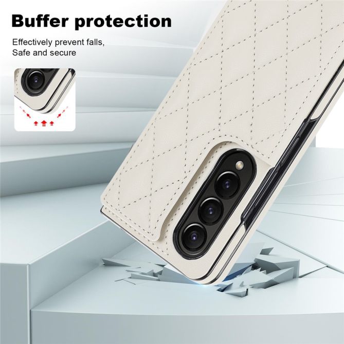 ZD020 Kickstand Phone Case for Samsung Galaxy Z Fold4 5G , Stitching Rhombus PU Leather+PC Card Slots Cover