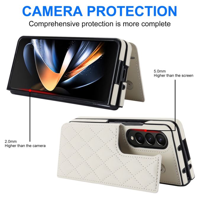 ZD020 Kickstand Phone Case for Samsung Galaxy Z Fold4 5G , Stitching Rhombus PU Leather+PC Card Slots Cover