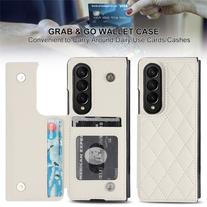 ZD020 Kickstand Phone Case for Samsung Galaxy Z Fold4 5G , Stitching Rhombus PU Leather+PC Card Slots Cover