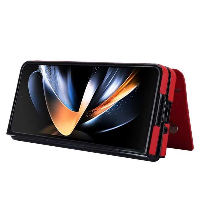 ZD020 Kickstand Phone Case for Samsung Galaxy Z Fold4 5G , Stitching Rhombus PU Leather+PC Card Slots Cover