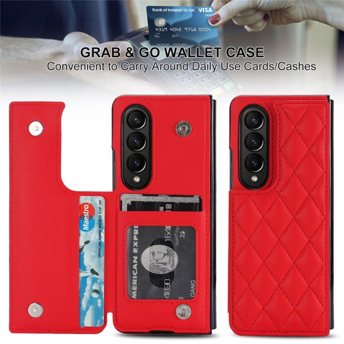 ZD020 Kickstand Phone Case for Samsung Galaxy Z Fold4 5G , Stitching Rhombus PU Leather+PC Card Slots Cover
