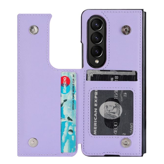 ZD020 Kickstand Phone Case for Samsung Galaxy Z Fold4 5G , Stitching Rhombus PU Leather+PC Card Slots Cover
