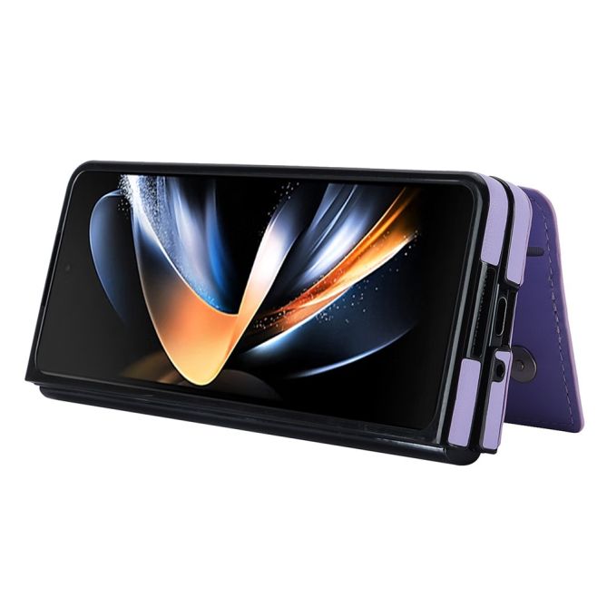 ZD020 Kickstand Phone Case for Samsung Galaxy Z Fold4 5G , Stitching Rhombus PU Leather+PC Card Slots Cover