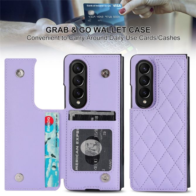 ZD020 Kickstand Phone Case for Samsung Galaxy Z Fold4 5G , Stitching Rhombus PU Leather+PC Card Slots Cover