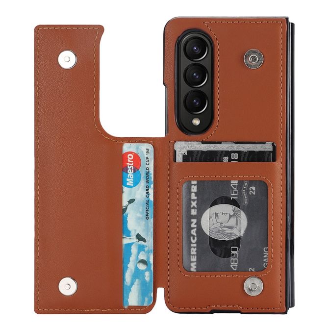 ZD020 Kickstand Phone Case for Samsung Galaxy Z Fold4 5G , Stitching Rhombus PU Leather+PC Card Slots Cover