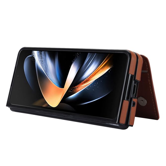 ZD020 Kickstand Phone Case for Samsung Galaxy Z Fold4 5G , Stitching Rhombus PU Leather+PC Card Slots Cover