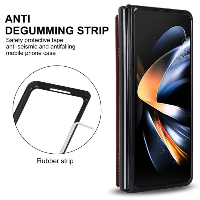 ZD020 Kickstand Phone Case for Samsung Galaxy Z Fold4 5G , Stitching Rhombus PU Leather+PC Card Slots Cover