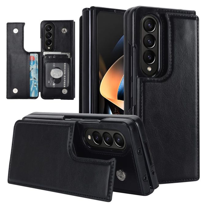 ZD018 Card Holder Phone Case for Samsung Galaxy Z Fold4 5G , PU Leather+PC Kickstand Double Magnetic Clasp Cover