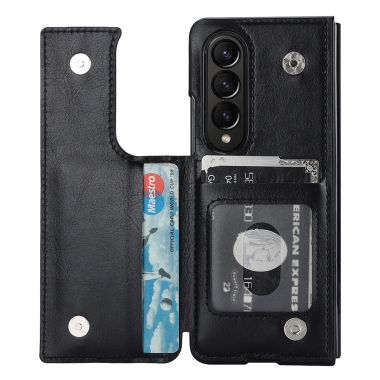 Coque Samsung Galaxy Z Fold 4 simili cuir avec porte-cartes au dos et béquille