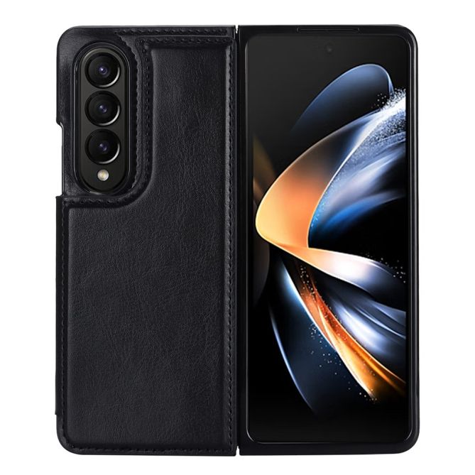 ZD018 Card Holder Phone Case for Samsung Galaxy Z Fold4 5G , PU Leather+PC Kickstand Double Magnetic Clasp Cover