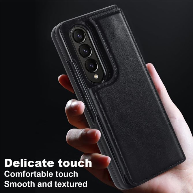 ZD018 Card Holder Phone Case for Samsung Galaxy Z Fold4 5G , PU Leather+PC Kickstand Double Magnetic Clasp Cover