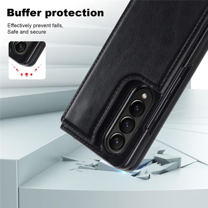 ZD018 Card Holder Phone Case for Samsung Galaxy Z Fold4 5G , PU Leather+PC Kickstand Double Magnetic Clasp Cover