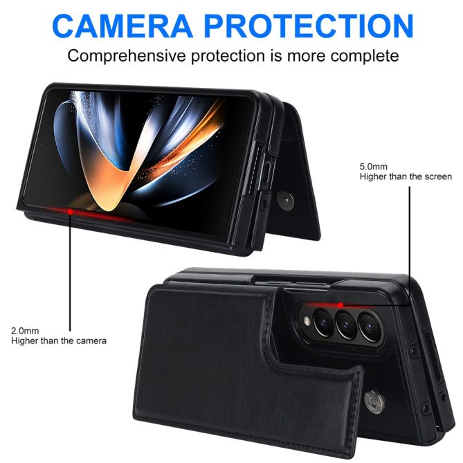 ZD018 Card Holder Phone Case for Samsung Galaxy Z Fold4 5G , PU Leather+PC Kickstand Double Magnetic Clasp Cover