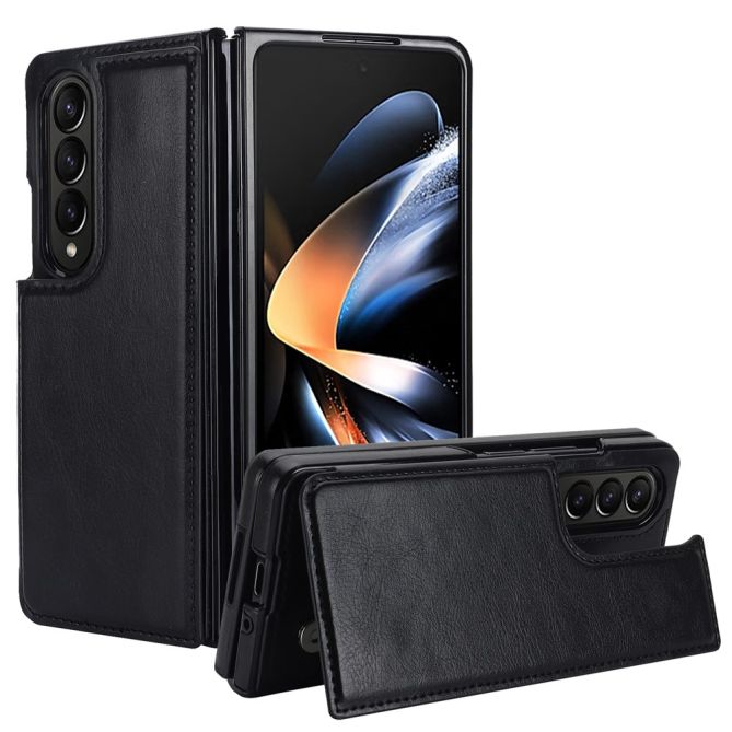 ZD018 Card Holder Phone Case for Samsung Galaxy Z Fold4 5G , PU Leather+PC Kickstand Double Magnetic Clasp Cover