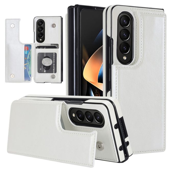 ZD018 Card Holder Phone Case for Samsung Galaxy Z Fold4 5G , PU Leather+PC Kickstand Double Magnetic Clasp Cover