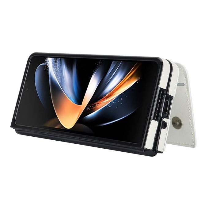 ZD018 Card Holder Phone Case for Samsung Galaxy Z Fold4 5G , PU Leather+PC Kickstand Double Magnetic Clasp Cover