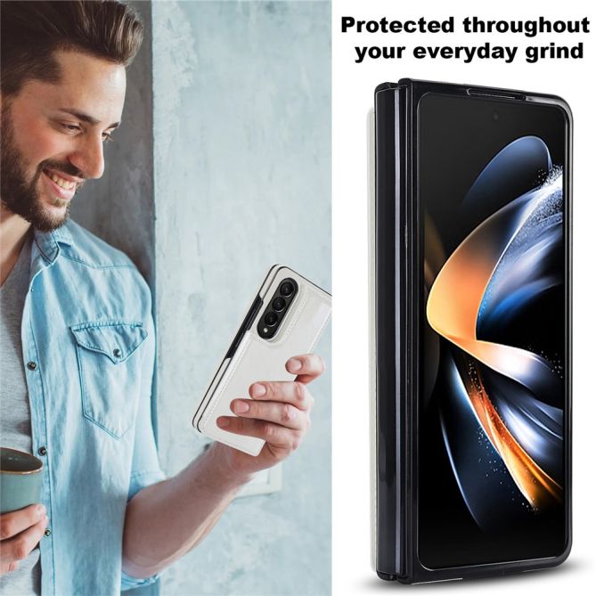 ZD018 Card Holder Phone Case for Samsung Galaxy Z Fold4 5G , PU Leather+PC Kickstand Double Magnetic Clasp Cover