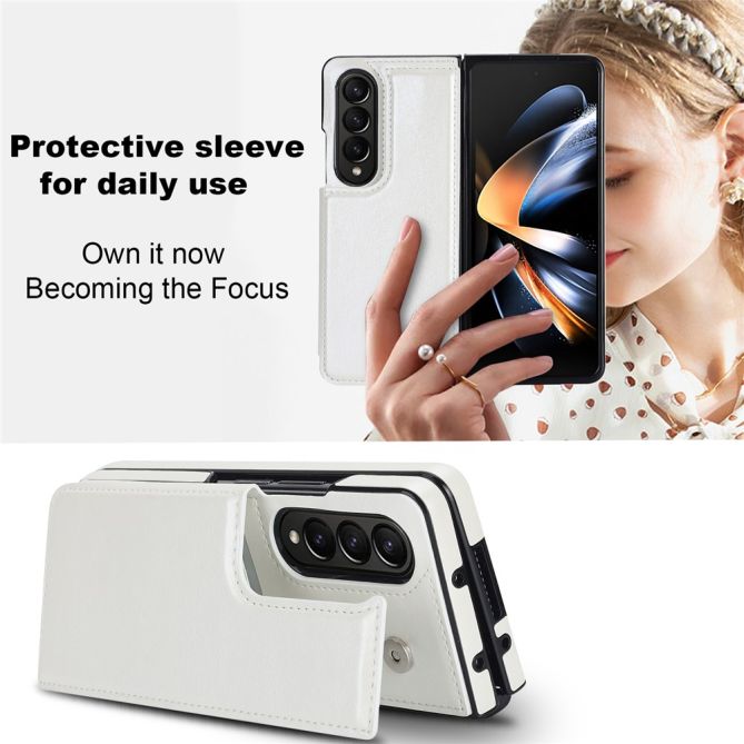 ZD018 Card Holder Phone Case for Samsung Galaxy Z Fold4 5G , PU Leather+PC Kickstand Double Magnetic Clasp Cover