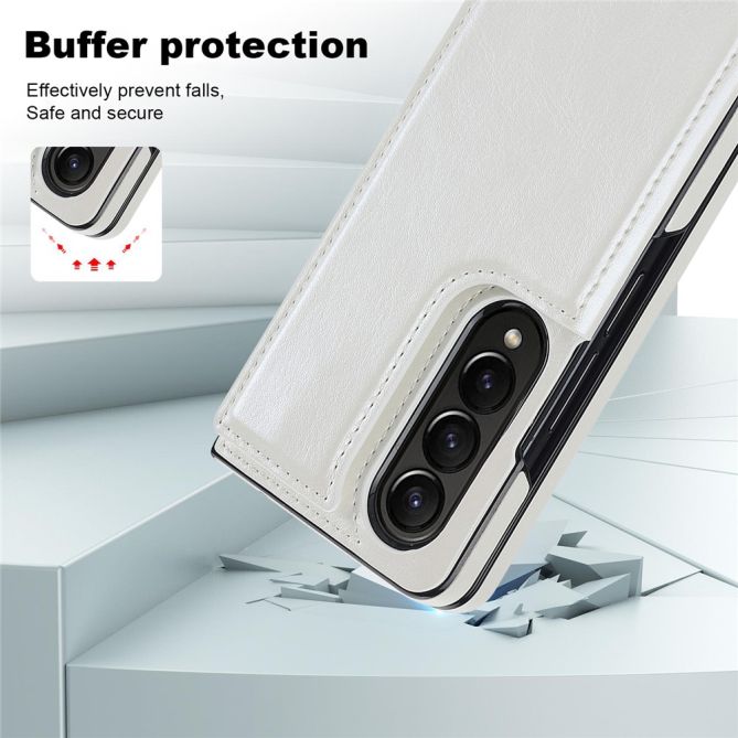 ZD018 Card Holder Phone Case for Samsung Galaxy Z Fold4 5G , PU Leather+PC Kickstand Double Magnetic Clasp Cover