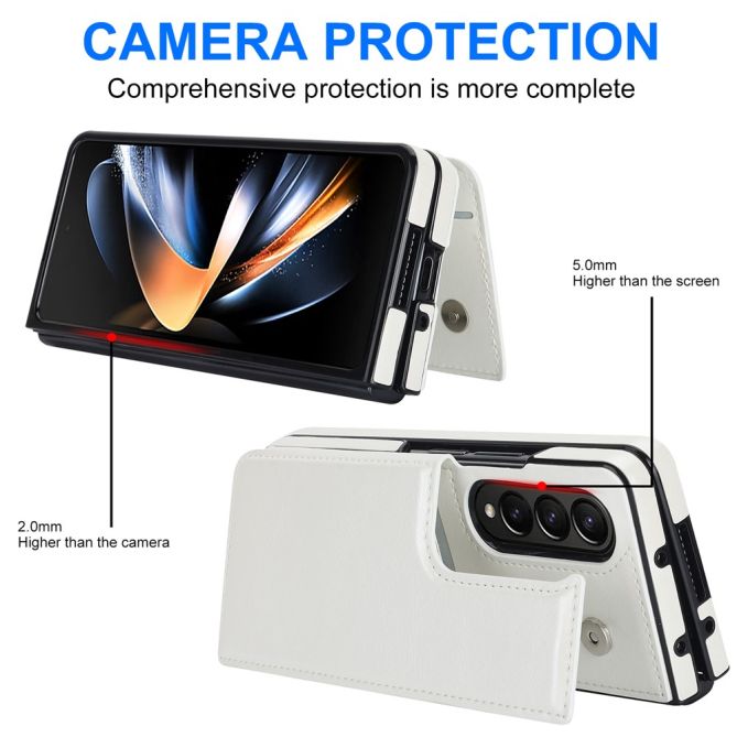 ZD018 Card Holder Phone Case for Samsung Galaxy Z Fold4 5G , PU Leather+PC Kickstand Double Magnetic Clasp Cover