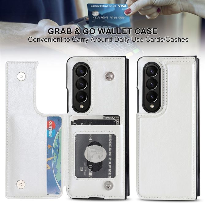 ZD018 Card Holder Phone Case for Samsung Galaxy Z Fold4 5G , PU Leather+PC Kickstand Double Magnetic Clasp Cover