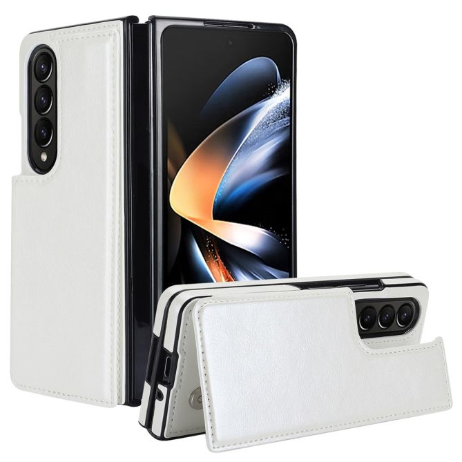 ZD018 Card Holder Phone Case for Samsung Galaxy Z Fold4 5G , PU Leather+PC Kickstand Double Magnetic Clasp Cover