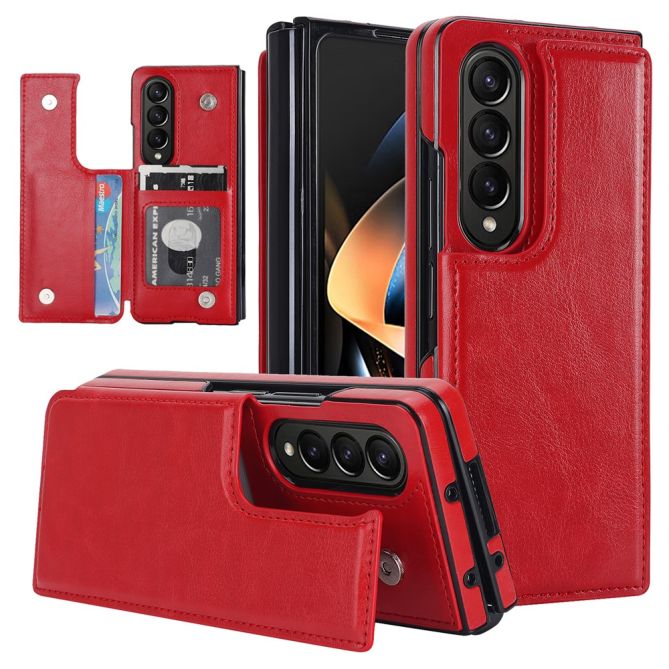 ZD018 Card Holder Phone Case for Samsung Galaxy Z Fold4 5G , PU Leather+PC Kickstand Double Magnetic Clasp Cover