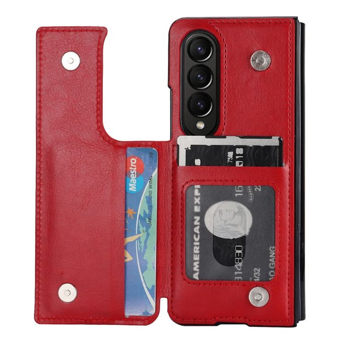 ZD018 Card Holder Phone Case for Samsung Galaxy Z Fold4 5G , PU Leather+PC Kickstand Double Magnetic Clasp Cover