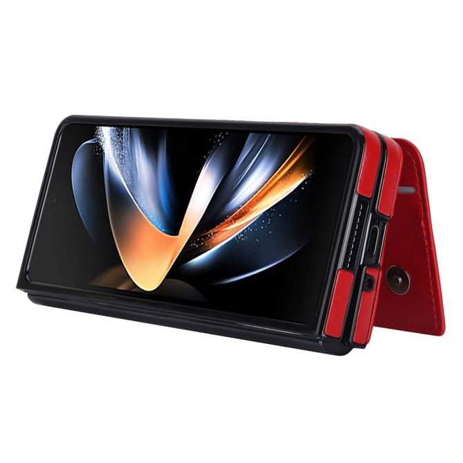 ZD018 Card Holder Phone Case for Samsung Galaxy Z Fold4 5G , PU Leather+PC Kickstand Double Magnetic Clasp Cover