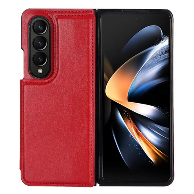 ZD018 Card Holder Phone Case for Samsung Galaxy Z Fold4 5G , PU Leather+PC Kickstand Double Magnetic Clasp Cover