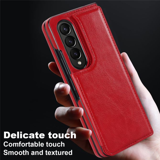 ZD018 Card Holder Phone Case for Samsung Galaxy Z Fold4 5G , PU Leather+PC Kickstand Double Magnetic Clasp Cover