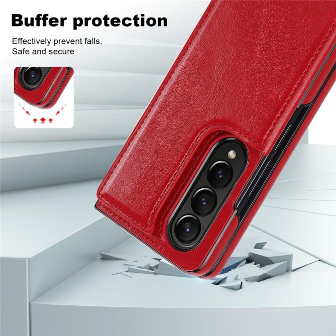 ZD018 Card Holder Phone Case for Samsung Galaxy Z Fold4 5G , PU Leather+PC Kickstand Double Magnetic Clasp Cover