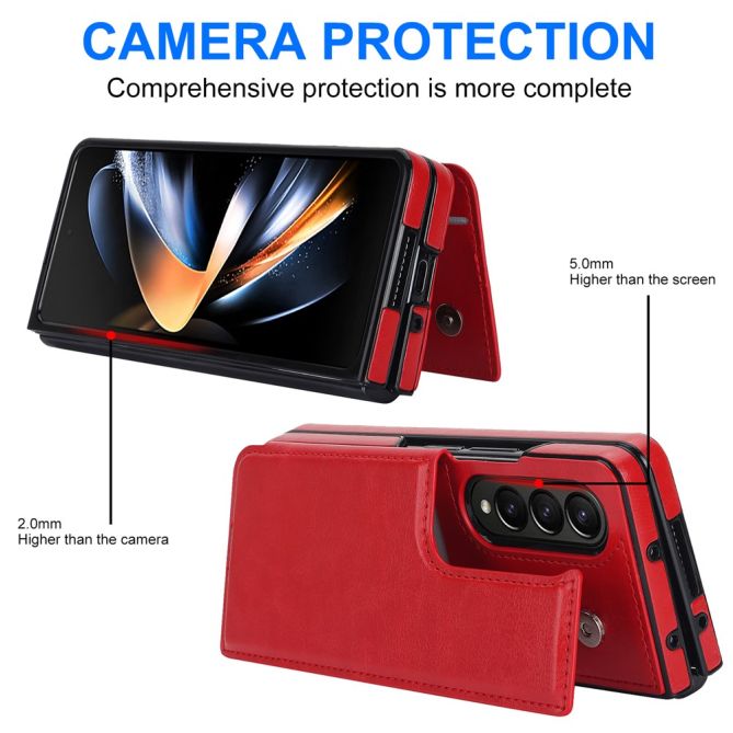 ZD018 Card Holder Phone Case for Samsung Galaxy Z Fold4 5G , PU Leather+PC Kickstand Double Magnetic Clasp Cover