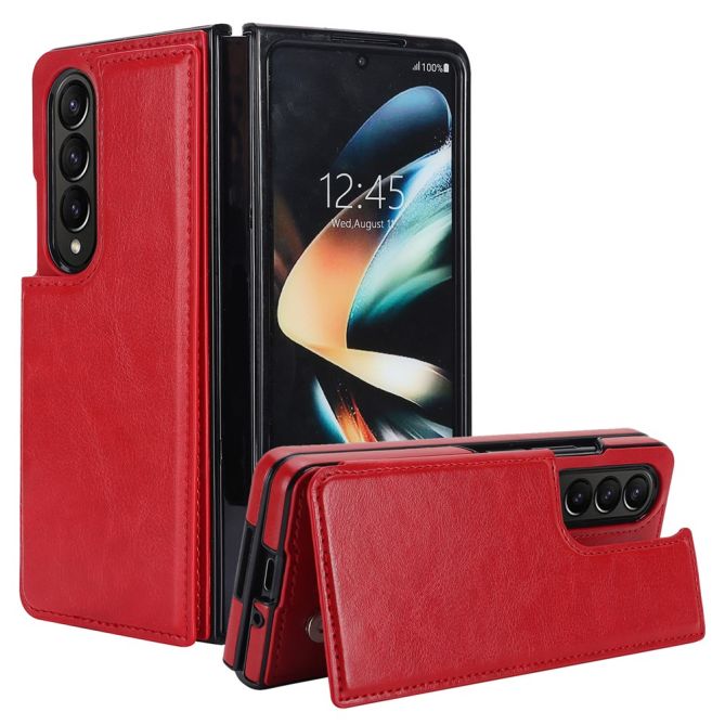 ZD018 Card Holder Phone Case for Samsung Galaxy Z Fold4 5G , PU Leather+PC Kickstand Double Magnetic Clasp Cover