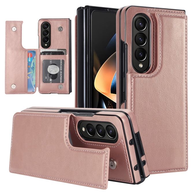 ZD018 Card Holder Phone Case for Samsung Galaxy Z Fold4 5G , PU Leather+PC Kickstand Double Magnetic Clasp Cover