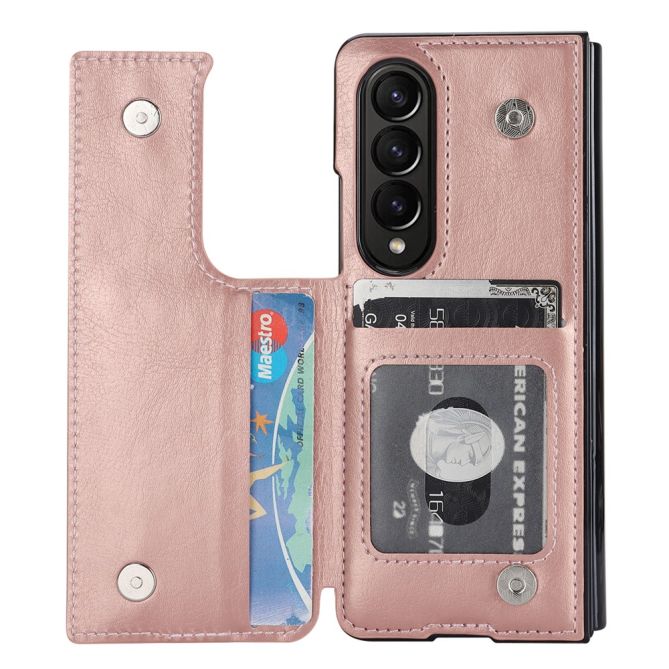 ZD018 Card Holder Phone Case for Samsung Galaxy Z Fold4 5G , PU Leather+PC Kickstand Double Magnetic Clasp Cover
