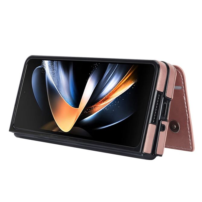 ZD018 Card Holder Phone Case for Samsung Galaxy Z Fold4 5G , PU Leather+PC Kickstand Double Magnetic Clasp Cover