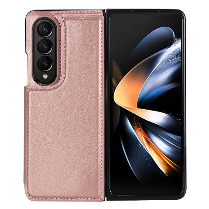 ZD018 Card Holder Phone Case for Samsung Galaxy Z Fold4 5G , PU Leather+PC Kickstand Double Magnetic Clasp Cover
