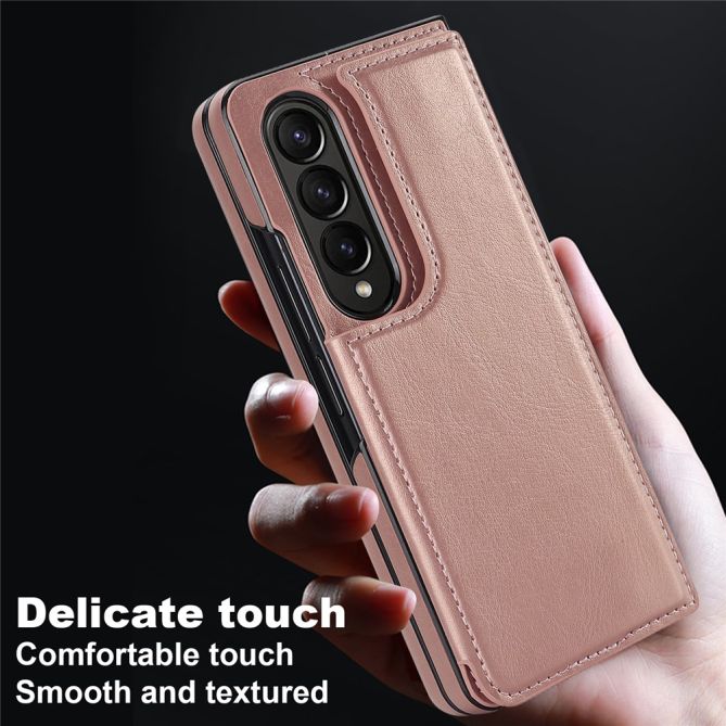 ZD018 Card Holder Phone Case for Samsung Galaxy Z Fold4 5G , PU Leather+PC Kickstand Double Magnetic Clasp Cover