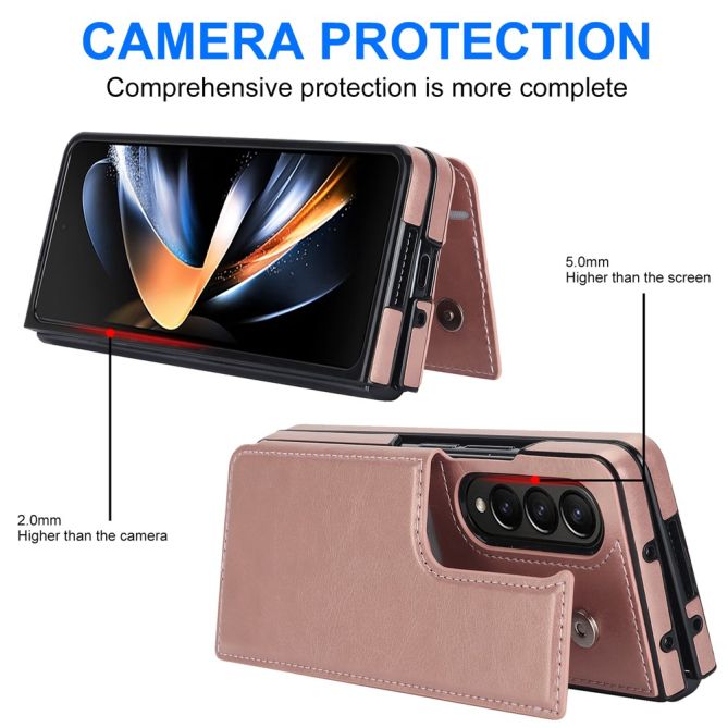 ZD018 Card Holder Phone Case for Samsung Galaxy Z Fold4 5G , PU Leather+PC Kickstand Double Magnetic Clasp Cover
