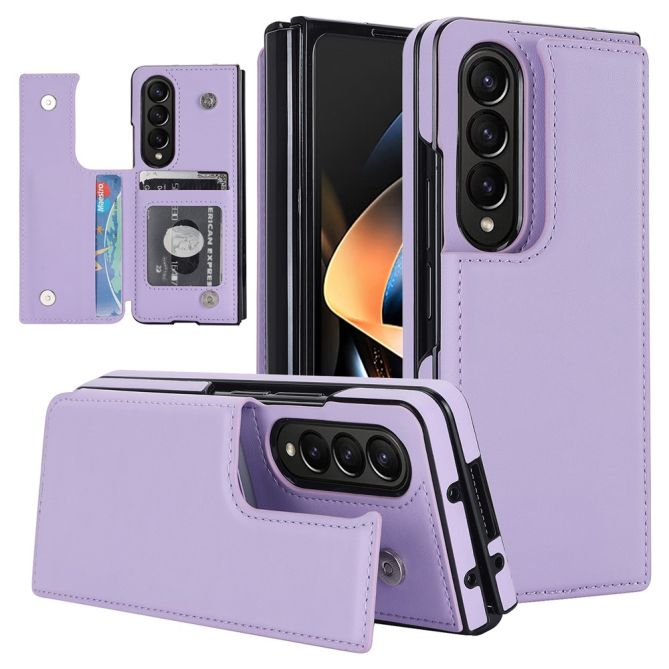 ZD018 Card Holder Phone Case for Samsung Galaxy Z Fold4 5G , PU Leather+PC Kickstand Double Magnetic Clasp Cover