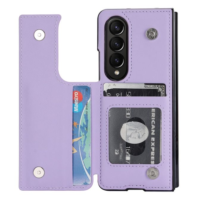 ZD018 Card Holder Phone Case for Samsung Galaxy Z Fold4 5G , PU Leather+PC Kickstand Double Magnetic Clasp Cover